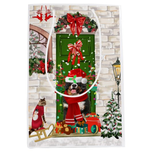Bernese Mountain Dog Kerstmis Medium Cadeauzakje (Voorkant)