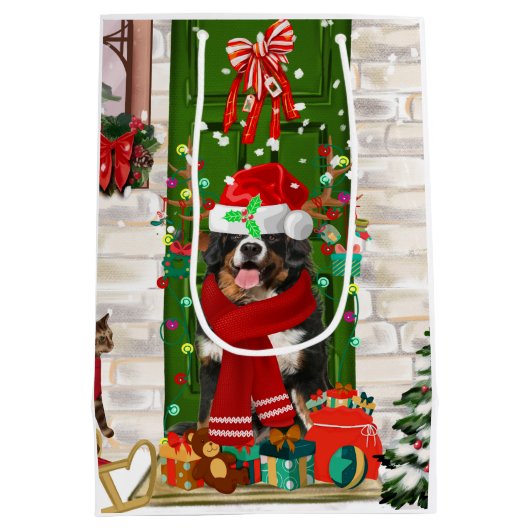 Bernese Mountain Dog Kerstmis Medium Cadeauzakje (Achterkant)