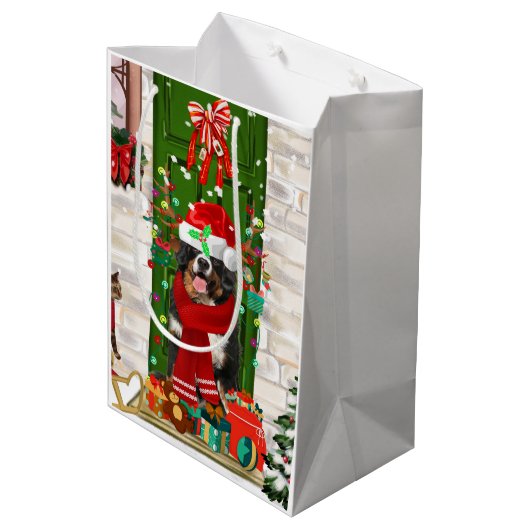 Bernese Mountain Dog Kerstmis Medium Cadeauzakje (Achterkant Gekanteld)