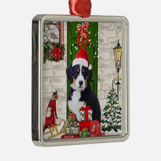 Bernese Mountain Dog Kerstmis Metalen Ornament (Rechts)