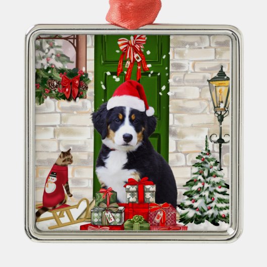Bernese Mountain Dog Kerstmis Metalen Ornament (Voorkant)