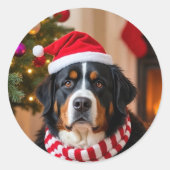 Bernese Mountain Dog Kerstmis Ronde Sticker (Voorkant)
