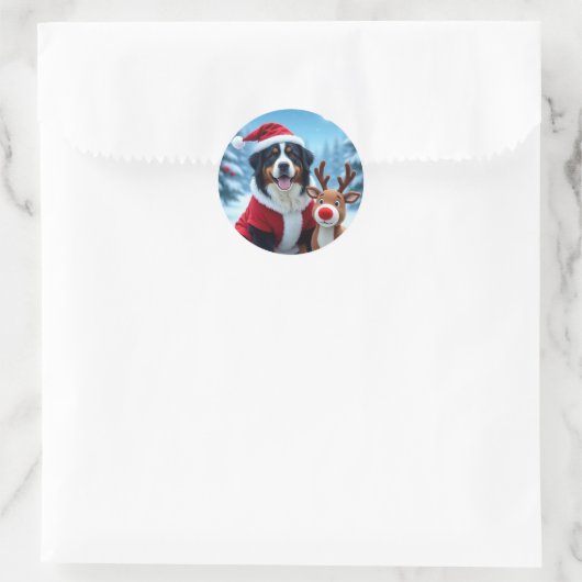 Bernese Mountain Dog Kerstmis Ronde Sticker (Tas)