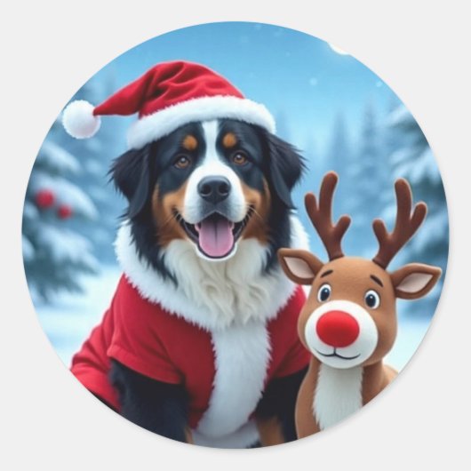 Bernese Mountain Dog Kerstmis Ronde Sticker (Voorkant)