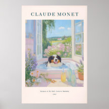 Bernese Mountain Dog Kunstprint Monet Stijl Bloemm