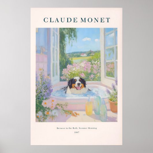 Bernese Mountain Dog Kunstprint Monet Stijl Bloemr Poster (Voorkant)