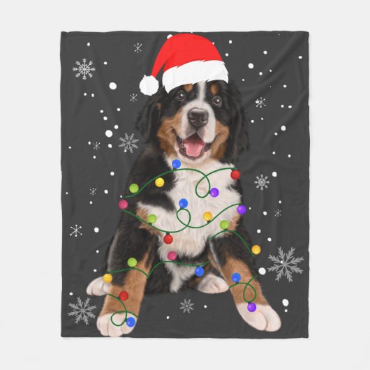 Bernese Mountain Dog licht kerstmis op Fleece Deken (Voorkant)