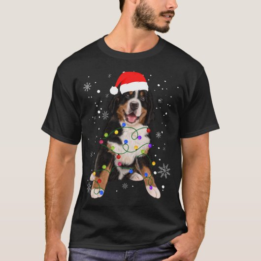 Bernese Mountain Dog licht kerstmis op T-shirt (Voorkant)