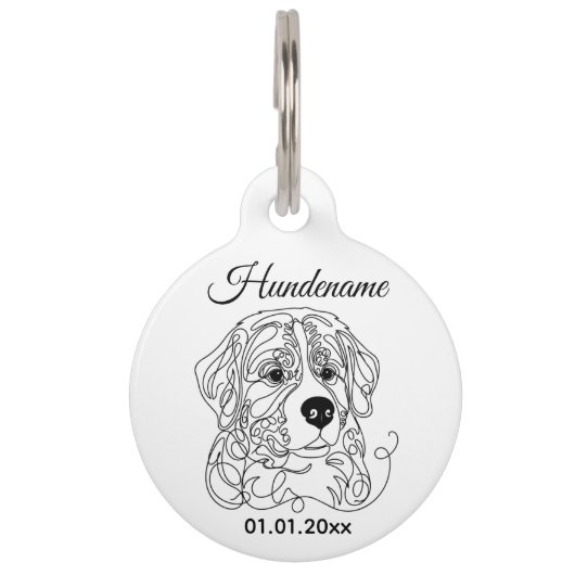 Bernese Mountain Dog Line Art Personalized Tag Huisdierpenning (Voorkant)