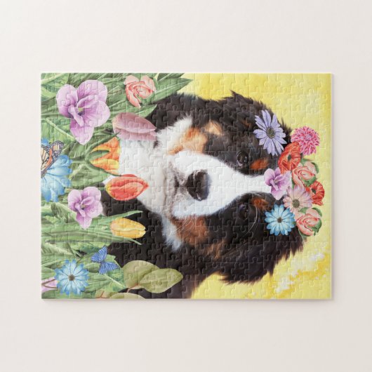 Bernese Mountain Dog met Flowers Spring Legpuzzel (Horizontaal)