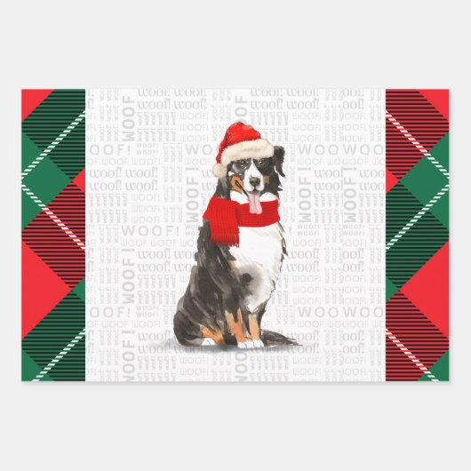Bernese Mountain Dog met kersttartan Inpakpapier Vel (Voorkant)