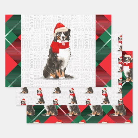 Bernese Mountain Dog met kersttartan Inpakpapier Vel (Set)