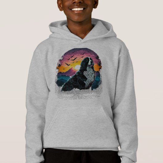 Bernese Mountain Dog met Mountain Sunrise uitzicht (Voorkant)