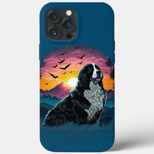 Bernese Mountain Dog met Mountain Sunrise uitzicht Case-Mate iPhone Case (Achterkant)