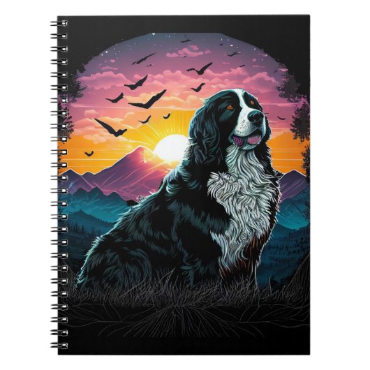 Bernese Mountain Dog met Mountain Sunrise uitzicht Notitieboek (Voorkant)