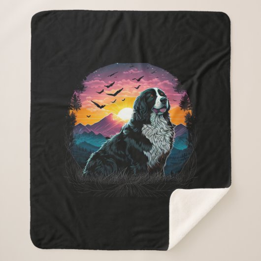 Bernese Mountain Dog met Mountain Sunrise uitzicht Sherpa Deken (Voorkant)