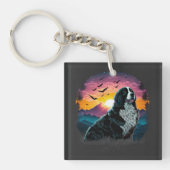 Bernese Mountain Dog met Mountain Sunrise uitzicht Sleutelhanger (voorkant)