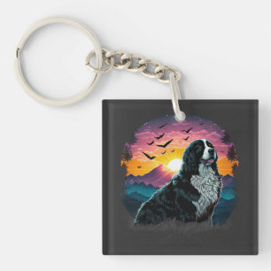 Bernese Mountain Dog met Mountain Sunrise uitzicht Sleutelhanger