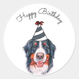 Bernese Mountain Dog met Pet van de Partij Ronde Sticker