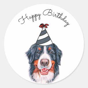 Bernese Mountain Dog met Pet van de Partij Ronde Sticker