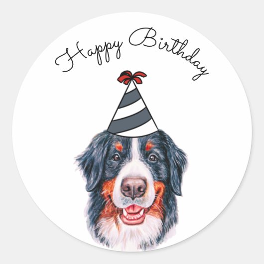 Bernese Mountain Dog met Pet van de Partij Ronde Sticker (Voorkant)
