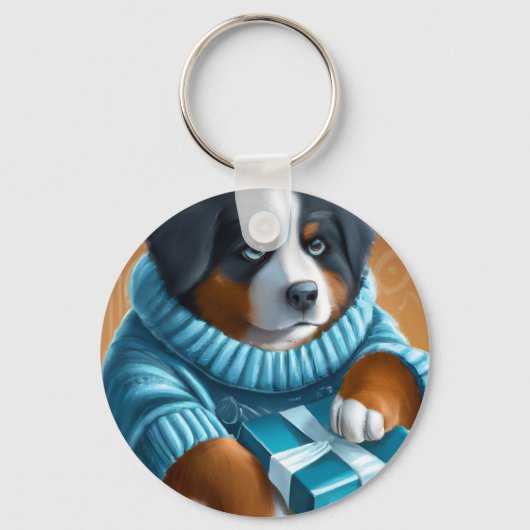 Bernese Mountain Dog met vakantieverlof Cadeau Sleutelhanger (Voorkant)