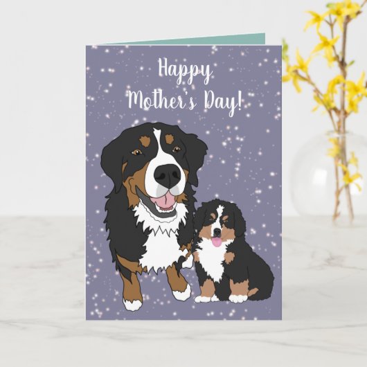 Bernese Mountain Dog Moederdag Kaart (Gele Bloem)