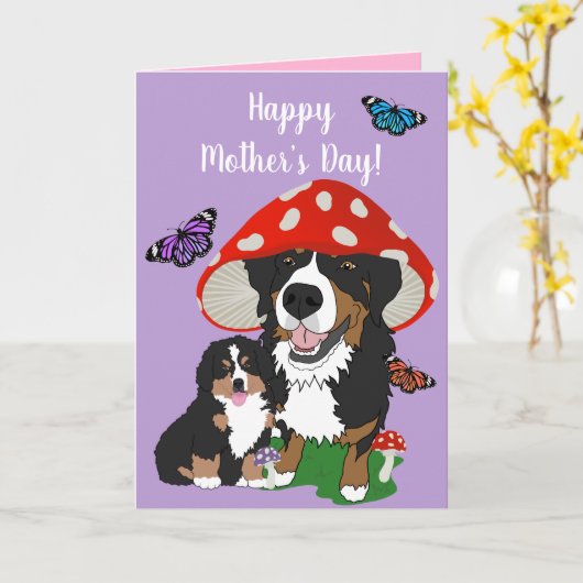 Bernese Mountain Dog Moederdag Kaart (Gele Bloem)