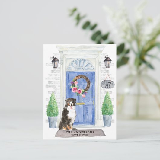 Bernese Mountain Dog Moving Announcement Briefkaar Briefkaart (Staand voorkant)