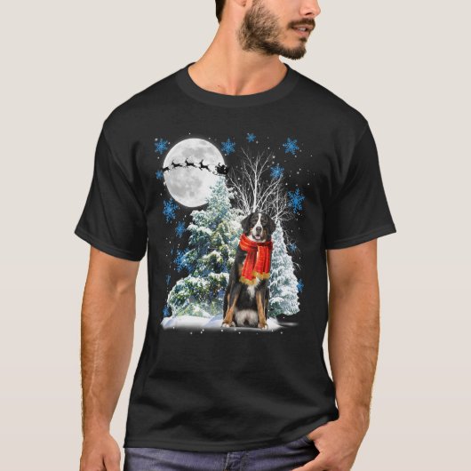 Bernese Mountain Dog onder Moonlight Snow Christma T-shirt (Voorkant)