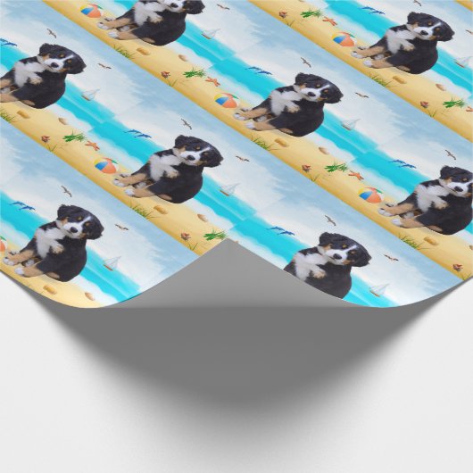Bernese Mountain Dog over Beach Cadeaupapier (Hoek)