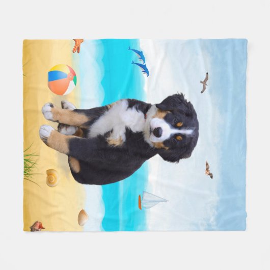 Bernese Mountain Dog over Beach Fleece Deken (Voorkant (Horizontaal))