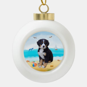 Bernese Mountain Dog over Beach Keramische Bal Ornament