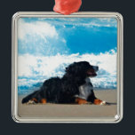 Bernese Mountain Dog over Beach Metalen Ornament<br><div class="desc">Prachtig uitzicht strand met Berner berghond,  een ideaal geschenk voor Natuur liefhebber.</div>