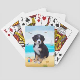 Bernese Mountain Dog over Beach Pokerkaarten
