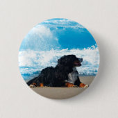 Bernese Mountain Dog over Beach Ronde Button 5,7 Cm (Voorkant)