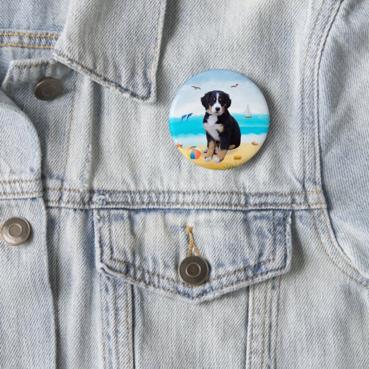 Bernese Mountain Dog over Beach Ronde Button 5,7 Cm (In situ)