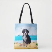 Bernese Mountain Dog over Beach Tote Bag (Voorkant)