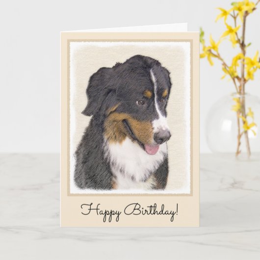 Bernese Mountain Dog Painting - Original Dog Art Kaart (Gele Bloem)