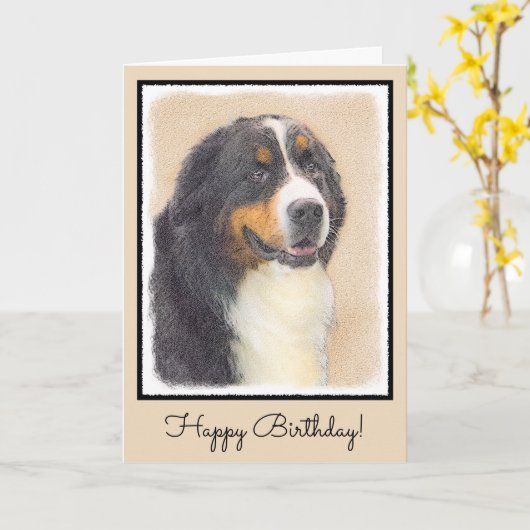 Bernese Mountain Dog Painting - Original Dog Art Kaart (Gele Bloem)