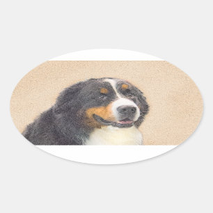 Bernese Mountain Dog Painting - Original Dog Art Ovale Sticker