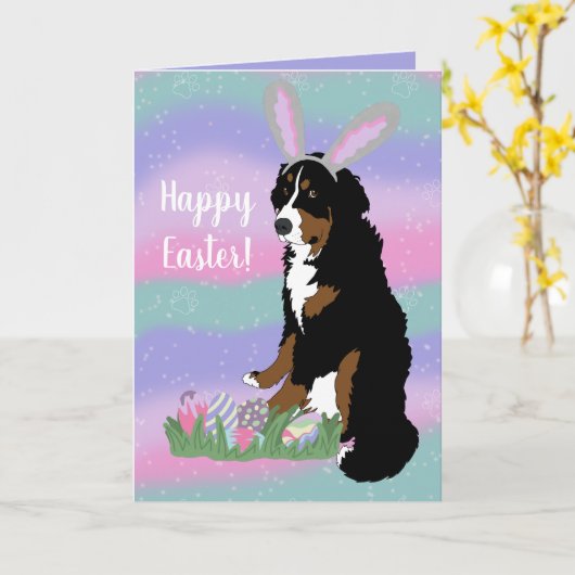 Bernese Mountain Dog Pasen Kaart (Gele Bloem)