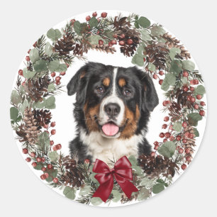 Bernese Mountain Dog Pinecone Wreath Kerstmis Ronde Sticker