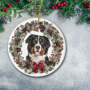 Bernese Mountain Dog Pinecone Wreath Persoonlijk Keramisch Ornament