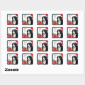 Bernese Mountain Dog Poinsettia Bouquet Kerstmis Vierkante Sticker (Vel)