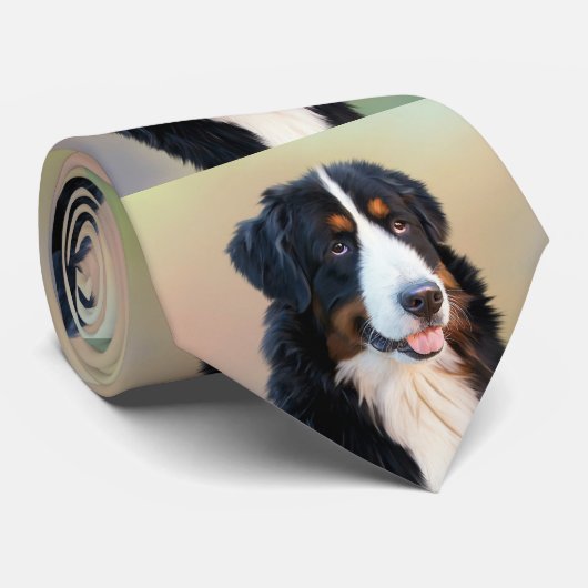 Bernese Mountain Dog Portrait Stropdas (Opgerold)