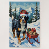 Bernese Mountain Dog Pulling Christmas Sled Hat Legpuzzel (Verticaal)