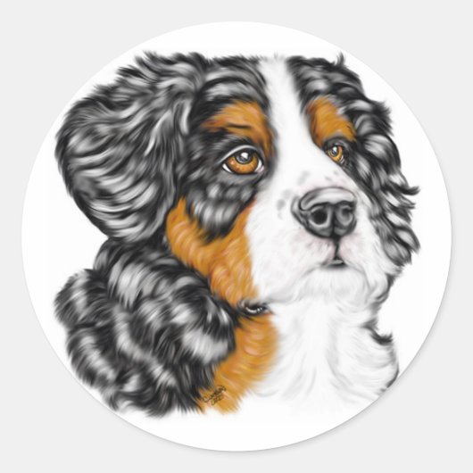 Bernese Mountain Dog Pup Ronde Sticker (Voorkant)