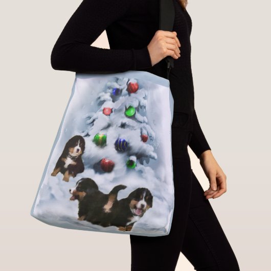 Bernese Mountain Dog Puppies Kerstmis Crossbody Tas (Dichtbij)
