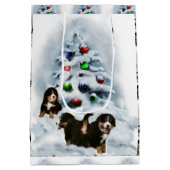 Bernese Mountain Dog Puppies Kerstmis Medium Cadeauzakje (Achterkant)